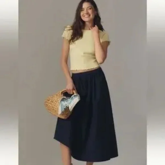 NWT PILCRO RUFFLE TRIM BABY TEE SHIRT TOP YELLOW MEDIUM M NEW - Picture 2 of 7